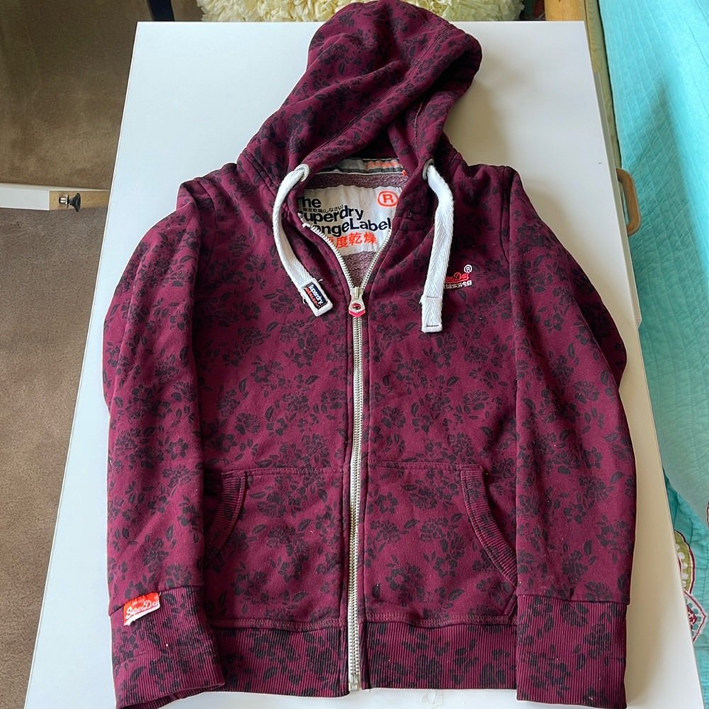 Super dry jacket purple and black flowers print size m